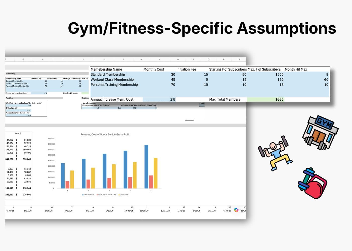 Gym Financial Projection Template (Excel/Google Sheets Download) view 2